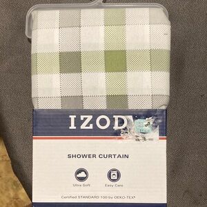 Izod Green and White  & gray  Plaid Shower Curtain